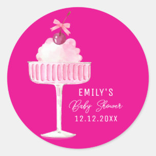 Sticker Rond Brunch rose Baby shower de champagne Bubbly Cherry