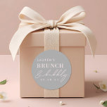Sticker Rond Brunch rose gris moderne et Fête des mariées mouss<br><div class="desc">Des autocollants de douche nuptiale conçus sur mesure et dotés d'un design moderne et élégant,  rose et gris.</div>