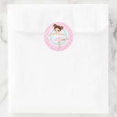 Sticker Rond Brunette Ballerina - Fille danseuse de ballet rose (Sac)