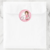 Sticker Rond Brunette Bicycle Girl - Rose Blanc (Sac)