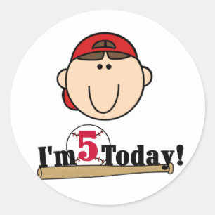 Sticker Rond Brunette Boy Baseball 5e anniversaire