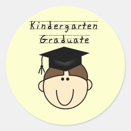 Sticker Rond Brunette Boy Kindergarten Graduate (Devant)