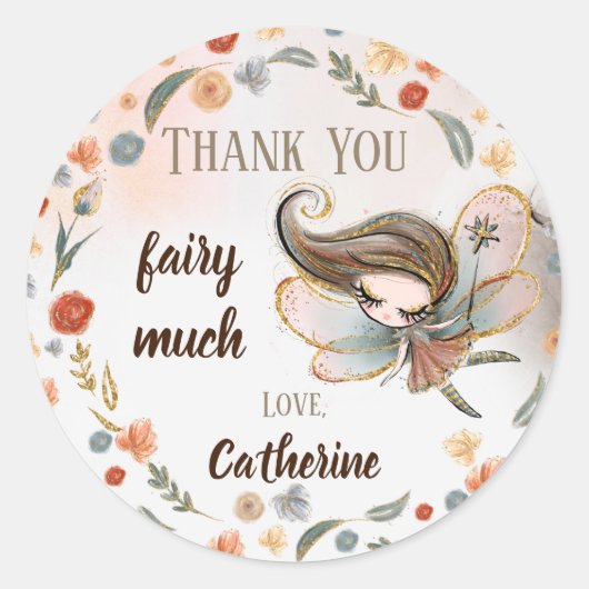 Sticker Rond Brunette Fairy Girl Anniversaire Fête Favoriser Ca (Devant)