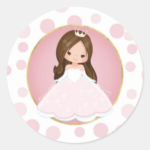 Sticker Rond Brunette Pink Princess