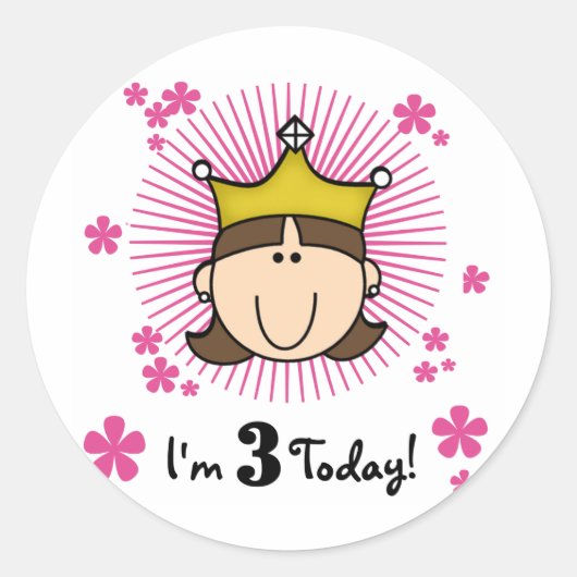 Sticker Rond Brunette Princesse 3e Anniversaire Tshirts et cade (Devant)