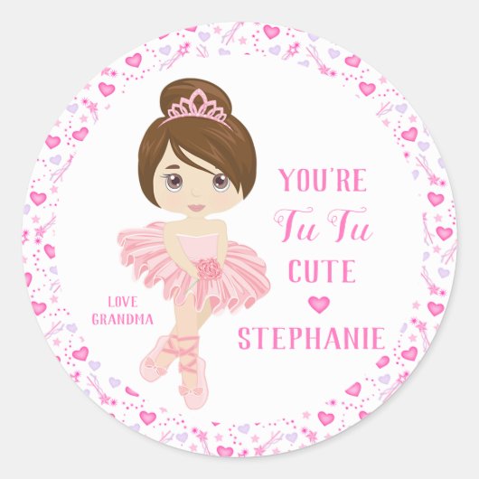 Sticker Rond Brunette Tu Cute Ballerina (Devant)