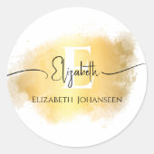 Sticker Rond Brush Gold Stroke Blanc Monogramme Noir Nom du scr (Devant)