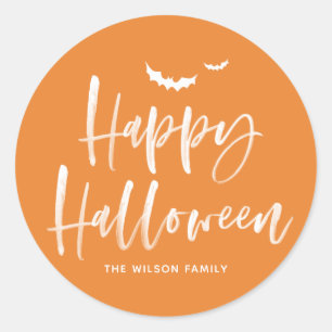 Sticker Rond Brush Letting Happy Halloween   Merci orange