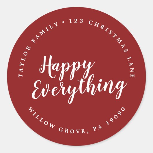 Sticker Rond Brush Red Happy Everything Circular Adresse de ret (Devant)