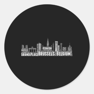 Sticker Rond Bruxelles Belgique Word Cloud Skyline Cityscape