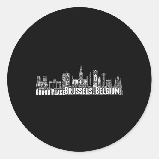 Sticker Rond Bruxelles Belgique Word Cloud Skyline Cityscape (Devant)