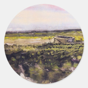 Sticker Rond Bruyère avec une brouette par Vincent van Gogh