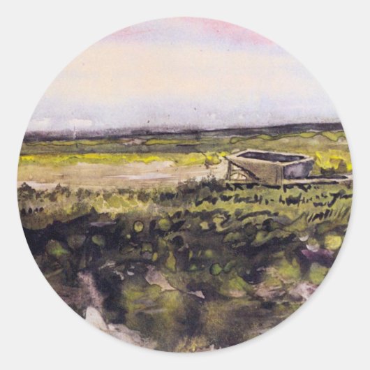 Sticker Rond Bruyère avec une brouette par Vincent van Gogh (Devant)