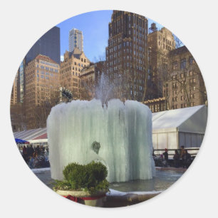 Sticker Rond Bryant Park NYC Frozen Fontaine Photo de Noël