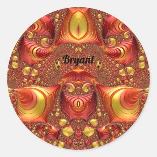 Sticker Rond BRYANT ~ Rouge Brown Jaune Conception fractaire ~ (Devant)