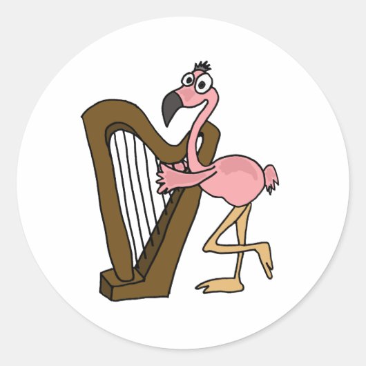 Sticker Rond BT - Flamant rose rose Jouer à la harpe (Devant)