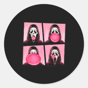 Sticker Rond Bubble Gum Visage Effrayant En Octobre Nous Porton