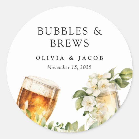 Sticker Rond Bubbles and Brews Shower de Couple (Devant)