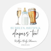 Sticker Rond Bubbles Brews et Diapers aussi! Baby shower (Devant)