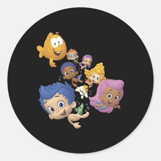Sticker Rond Buble Guppies Full Cast Natation Portrait (Devant)