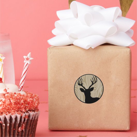 Sticker Rond Buck Deer Noir Silhouette -N'Importe Quelle Couleu (Fête)