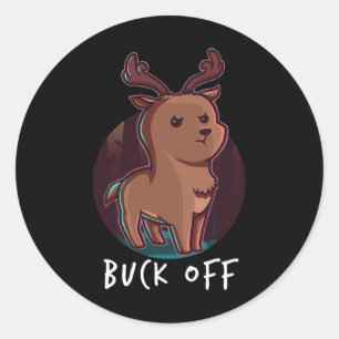 Sticker Rond Buck Off Deer Middle Finger Funny Stag Chasse Hun