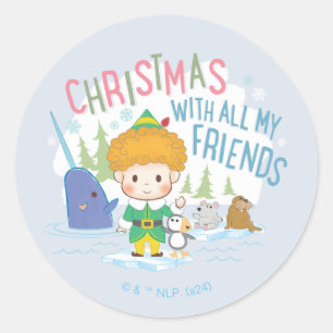 Sticker Rond Buddy l'Elfe Noël avec tous mes amis
