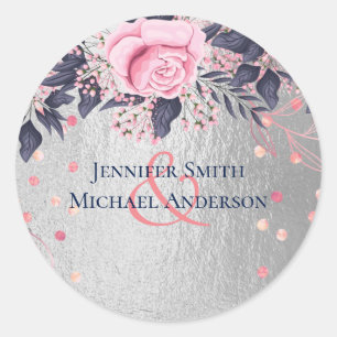 Sticker Rond BUDGET Argent Rosé Or Navy Rose Métallisé Mariage