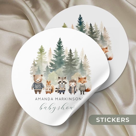 Sticker Rond Budget Baby shower d'aquarelle des bois