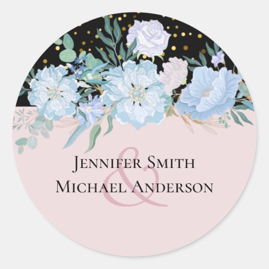 Sticker Rond Budget de mariage floral rose poudré et bleu pouss (Devant)