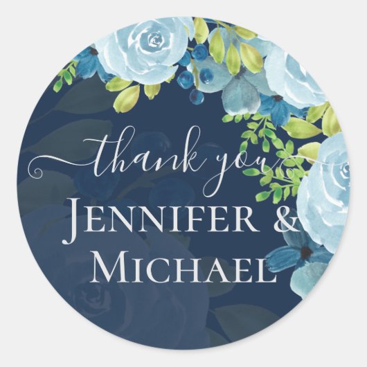 Sticker Rond Budget Dusty Blue Flowers Sage Mariage (Devant)