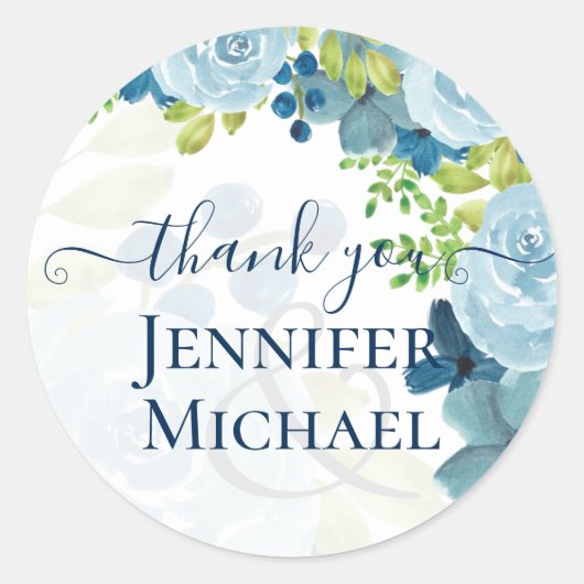 Sticker Rond Budget Dusty Blue Flowers Sage Mariage (Devant)
