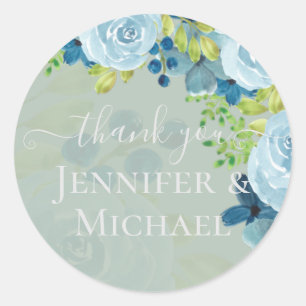 Sticker Rond Budget Dusty Blue Flowers Sage Mariage