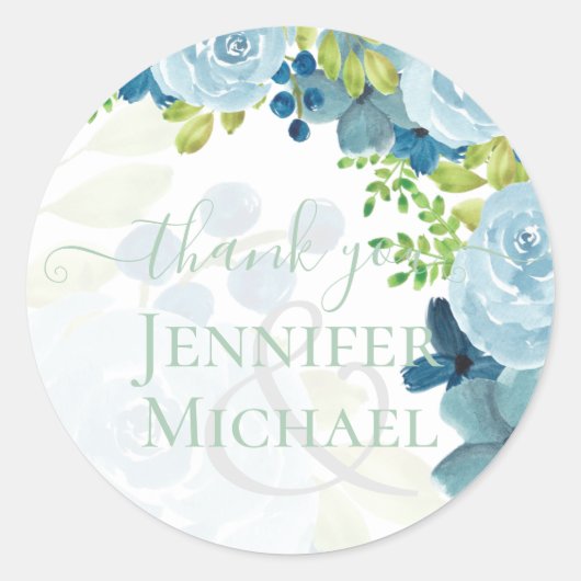 Sticker Rond Budget Dusty Blue Flowers Sage Mariage (Devant)