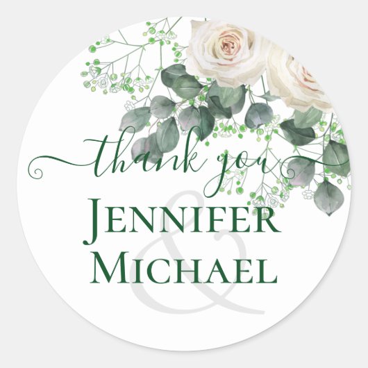 Sticker Rond Budget Mariage Feuille de White Roses Sage Eucalyp (Devant)