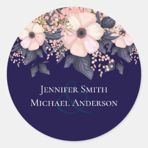 Sticker Rond Budget Mariage moderne bleu bleu marine rose