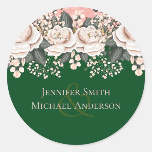 Sticker Rond Budget Mariage végétal rose vert (Devant)