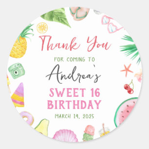 Sticker Rond Budget Moderne Pool Party Summer Sweet 16 Merci