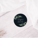 Sticker Rond Budget noir eucalyptus feuillage mariage faveur<br><div class="desc">Magnifique délicate feuille d'eucalyptus mariage faveur design autocollant. Moderne élégant sur tendance sauge vert,  noir,  bleu marine et blanc élégant collection contemporaine rustique. Idéal pour les mariages de printemps,  d'été,  d'automne ou d'hiver.</div>