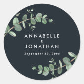 Sticker Rond Budget noir eucalyptus feuillage mariage faveur (Devant)