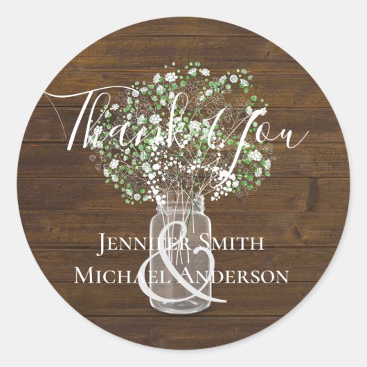 Sticker Rond Budget Russe Gypsophila Mason Jar Mariage (Devant)