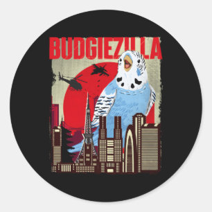 Sticker Rond Budgiezilla Parakeet Budgie Budgerigar Bird