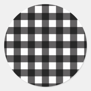 Sticker Rond Buffalo à carreaux gingham noir et blanc