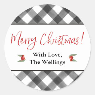 Sticker Rond Buffalo Check Black & White Joyeux Noël personnali