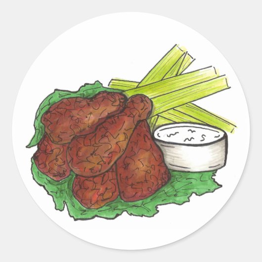 Sticker Rond Buffalo NY épicé poulet ailes fromage bleu céleri (Devant)