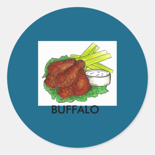 Sticker Rond Buffalo Ny New York Hot Bbq Chicken Wings Celery _ (Devant)
