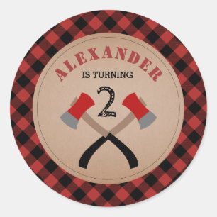 Sticker Rond Buffalo Plaid Ax Lumberjack Anniversaire