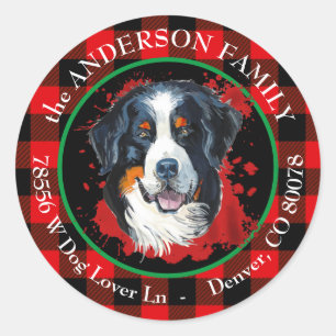 Sticker Rond Buffalo Plaid Bernese Mountain Dog Adresse de reto