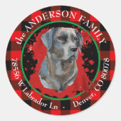 Sticker Rond Buffalo Plaid Black Lab Adresse de retour (Devant)