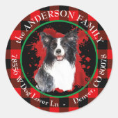 Sticker Rond Buffalo Plaid Border Collie Dog Adresse de retour (Devant)